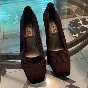 Brown square toe heels